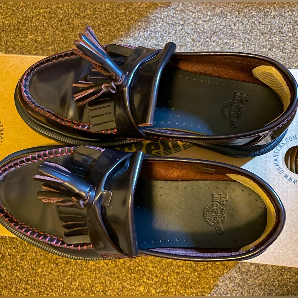 Dr. Martens ADRIAN ARCADIA LEATHER TASSLE LOAFERS - Cherry Red (Size Women 6)